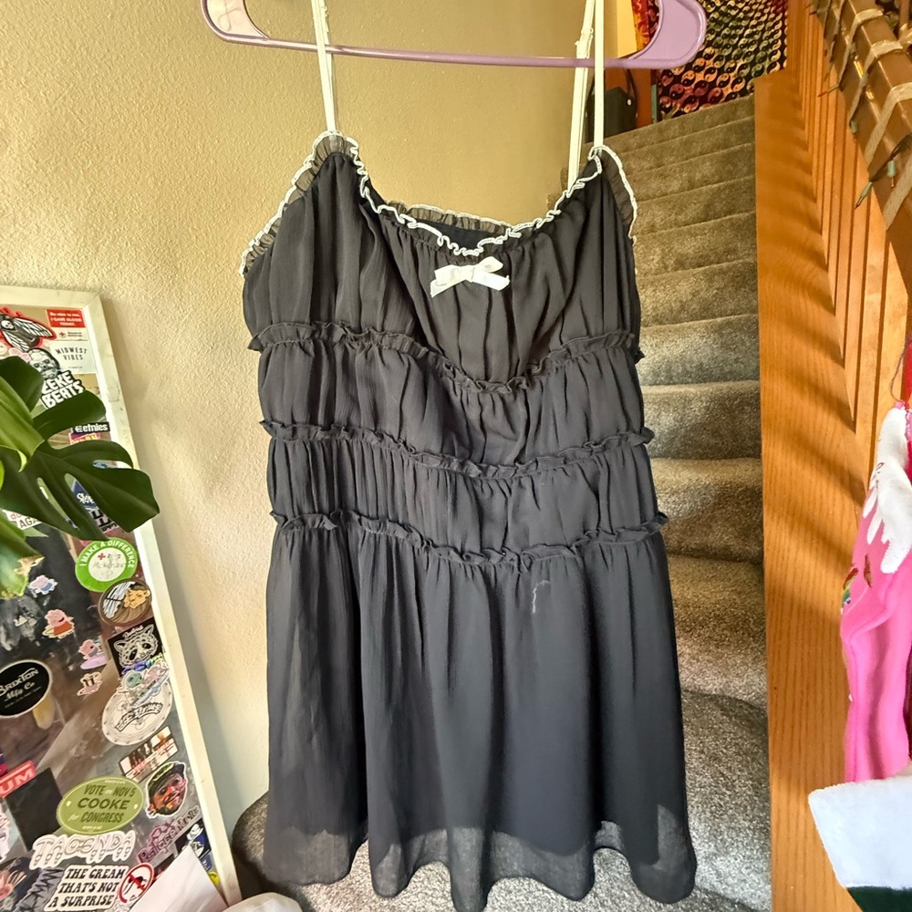 Forever 21 Black Ruffle-Trim Spaghetti Strap Dress